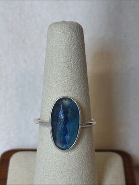 Genuine Kyanite 925 Sterling Silver Flat Stacker Ring